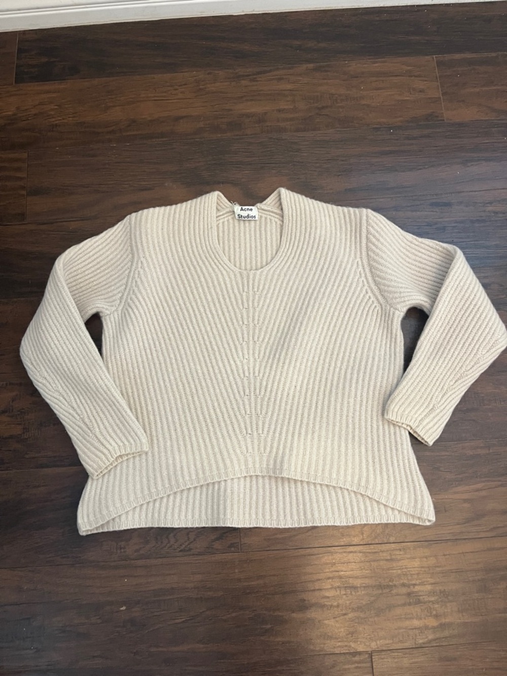 Acne Deborah L-Wool Cream Ribbed Crewneck Sweater